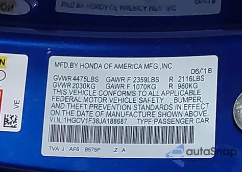 2018 Honda Accord Sport из США, поврежденный, VIN 1HGCV1F38JA188687